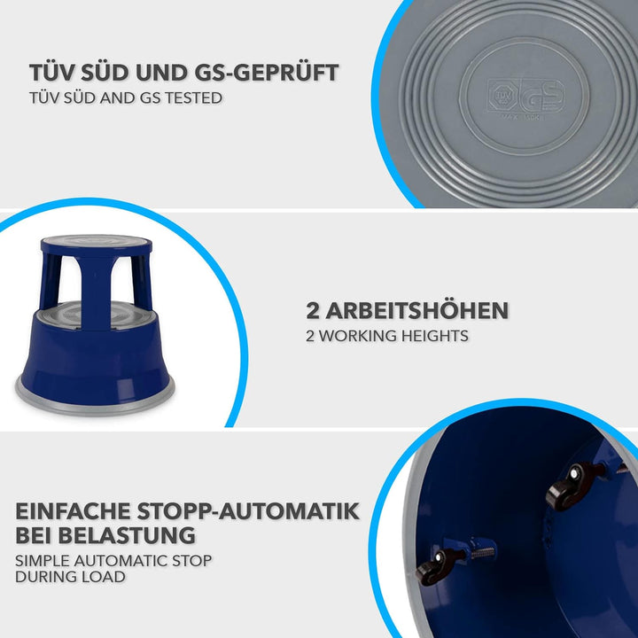 casa pura Tritthocker aus Stahl - Rollhocker 40 cm - 150 kg Tragkraft - TÜV- und GS-geprüft - Elefan
