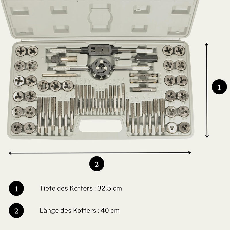 Gewindeschneider Set | 60 teilig | metrisch | Zoll | Komplettset | UNC-Grobgewinde | UNF-Feingewinde