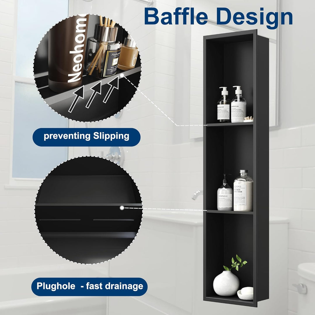Neodrain Wandnische Dusche Edelstahl Dreifach-Duschnische Wandnische Lagerung für Badezimmer 90x20 c