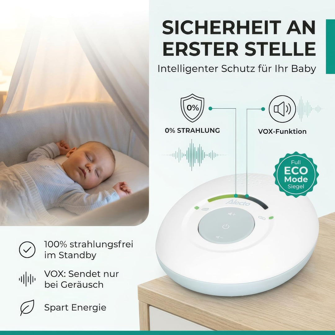 Alecto DBX110 Babyphone Audio - digitales Babyphone mit DECT - 300 m Reichweite - kompaktes Design -