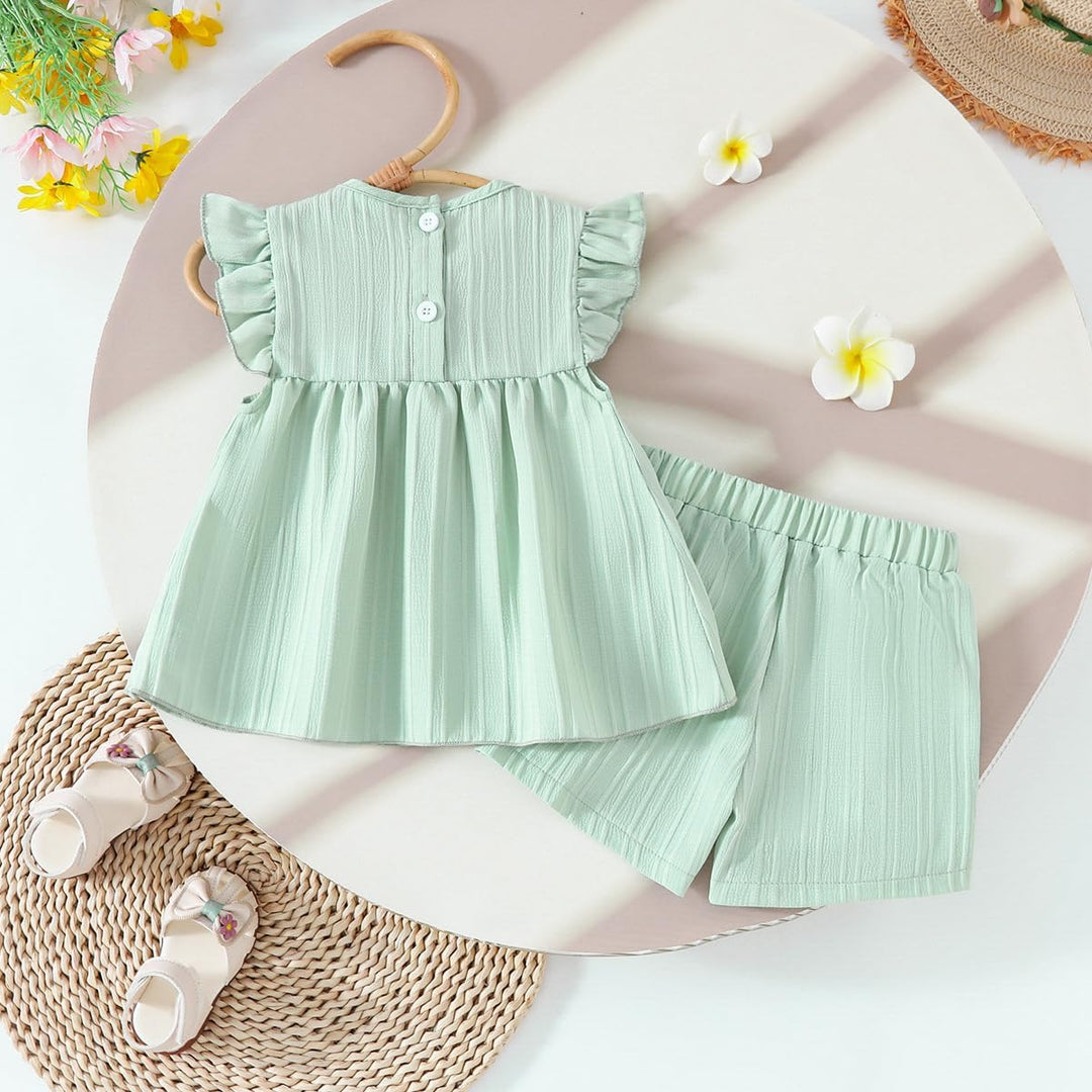 Kleinkind Baby Mädchen Kleidung Blumen Rüschen T-Shirts Tops Shorts Süsse Sommer Kleidung Sets 18-24