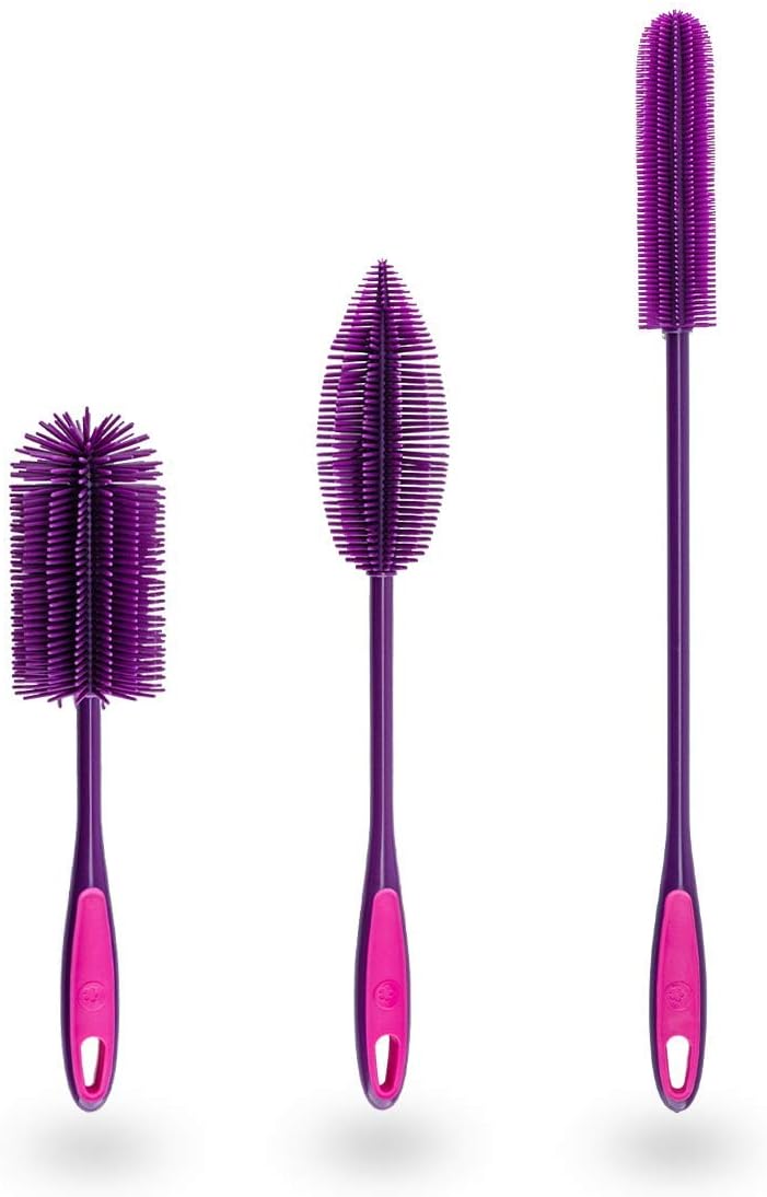 Kochblume Silikonbürsten 3er Set mit Wechselköpfen | Flaschenbürste, Spülbürste, Antibakteriell, Kei