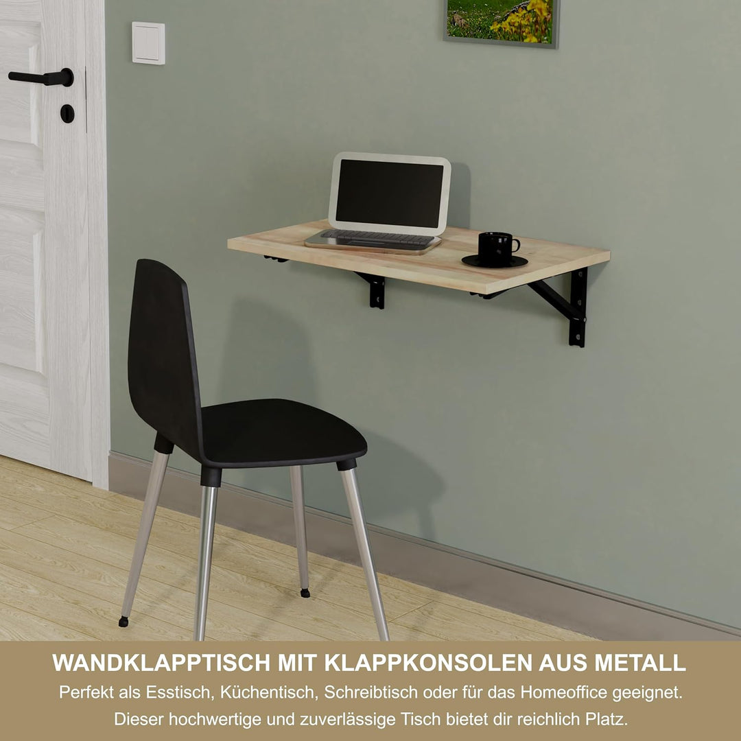 KDR Wandklapptisch 60x40 cm – Klapptisch zur Wandmontage, platzsparender Wandtisch, klappbarer Essti