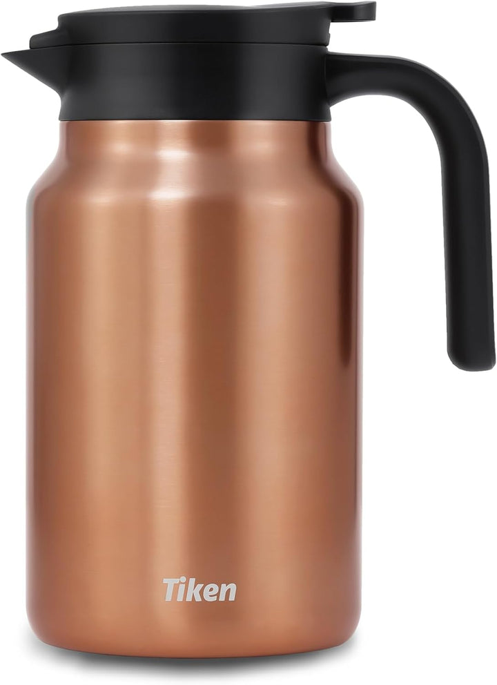 Tiken 1.5L Thermoskanne aus Doppelwandingem Edelstahl Isolierkanne Kaffeekanne mit Quick Tip Verschl
