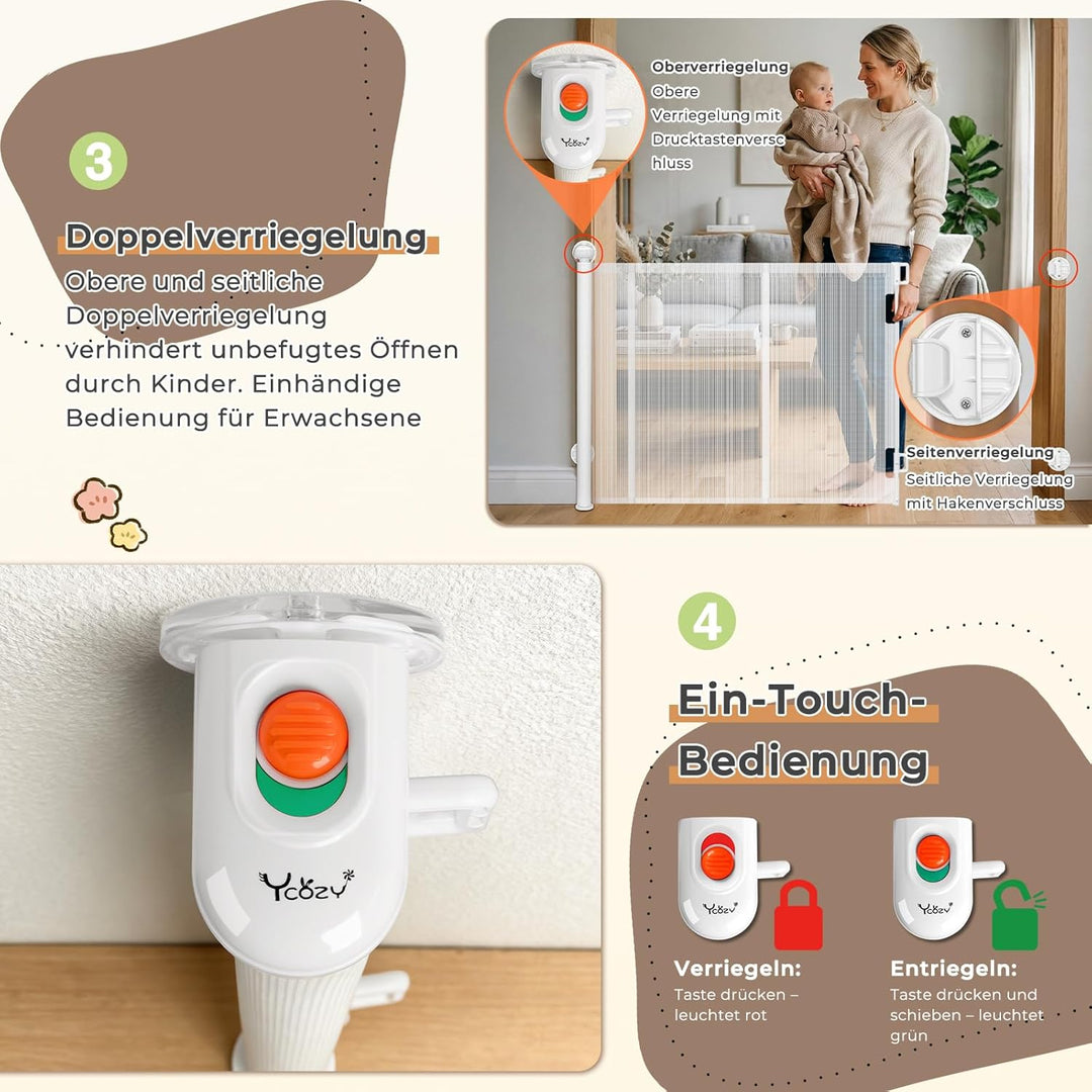Ycozy Treppenschutzgitter Ohne Bohren 0-150cm Türschutzgitter Ausziehbar mit Stützstangen Treppensch