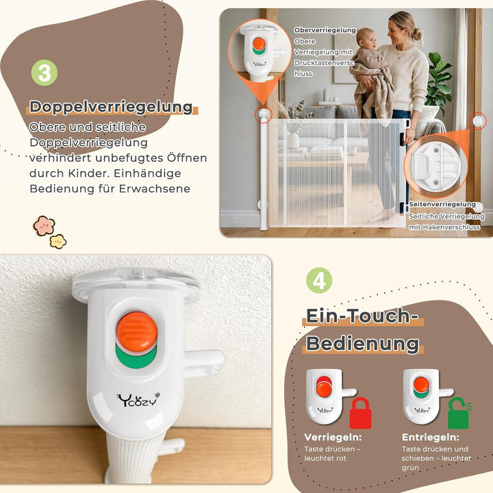 Ycozy Treppenschutzgitter Ohne Bohren 0-150cm Türschutzgitter Ausziehbar mit Stützstangen Treppensch