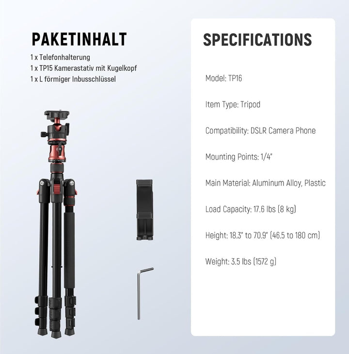 NEEWER Basics 70,9" Kamera Stativ Einbeinstativ mit Mittelsäule und Kugelkopf, Schnellwechselhalteru