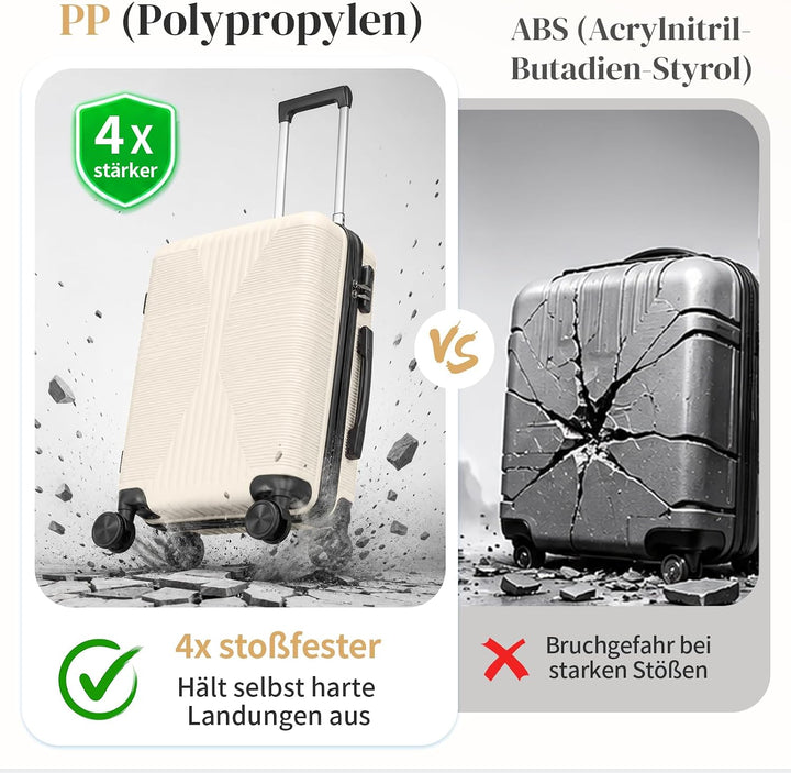 LEADZM Handgepäck Koffer aus PP, 55x35x21 cm (Cremeweiss, M) | 4x stossfester, kältefest bis -35 °C