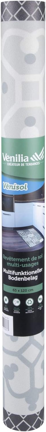Venisol Anti-Rutsch Teppich Fliesen-Optik Grau, PVC-Weichschaumteppich, Küchenmatte, Bodenmatte, Vin