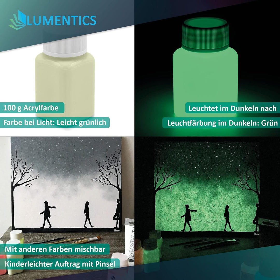 LUMENTICS Premium Leuchtfarbe GelbGrün 100g - Im Dunkeln leuchtende Malfarbe, Nachleuchtfarbe, nachl