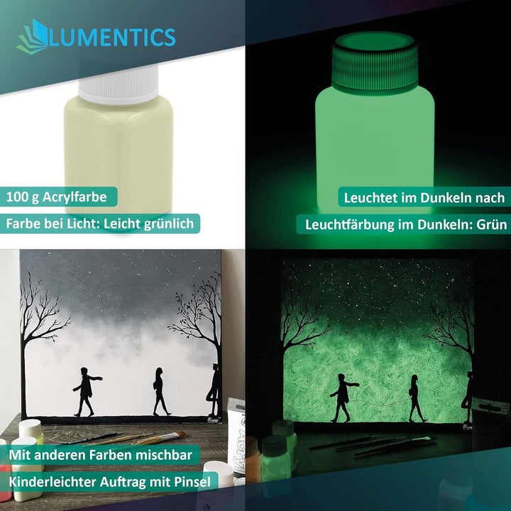 LUMENTICS Premium Leuchtfarbe GelbGrün 100g - Im Dunkeln leuchtende Malfarbe, Nachleuchtfarbe, nachl