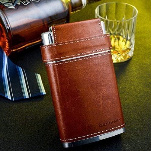 GENNISSY Edelstahl Flachmann,8oz braunes Leder mit 3 Bechern und Trichter, 100% auslaufsicher Braun