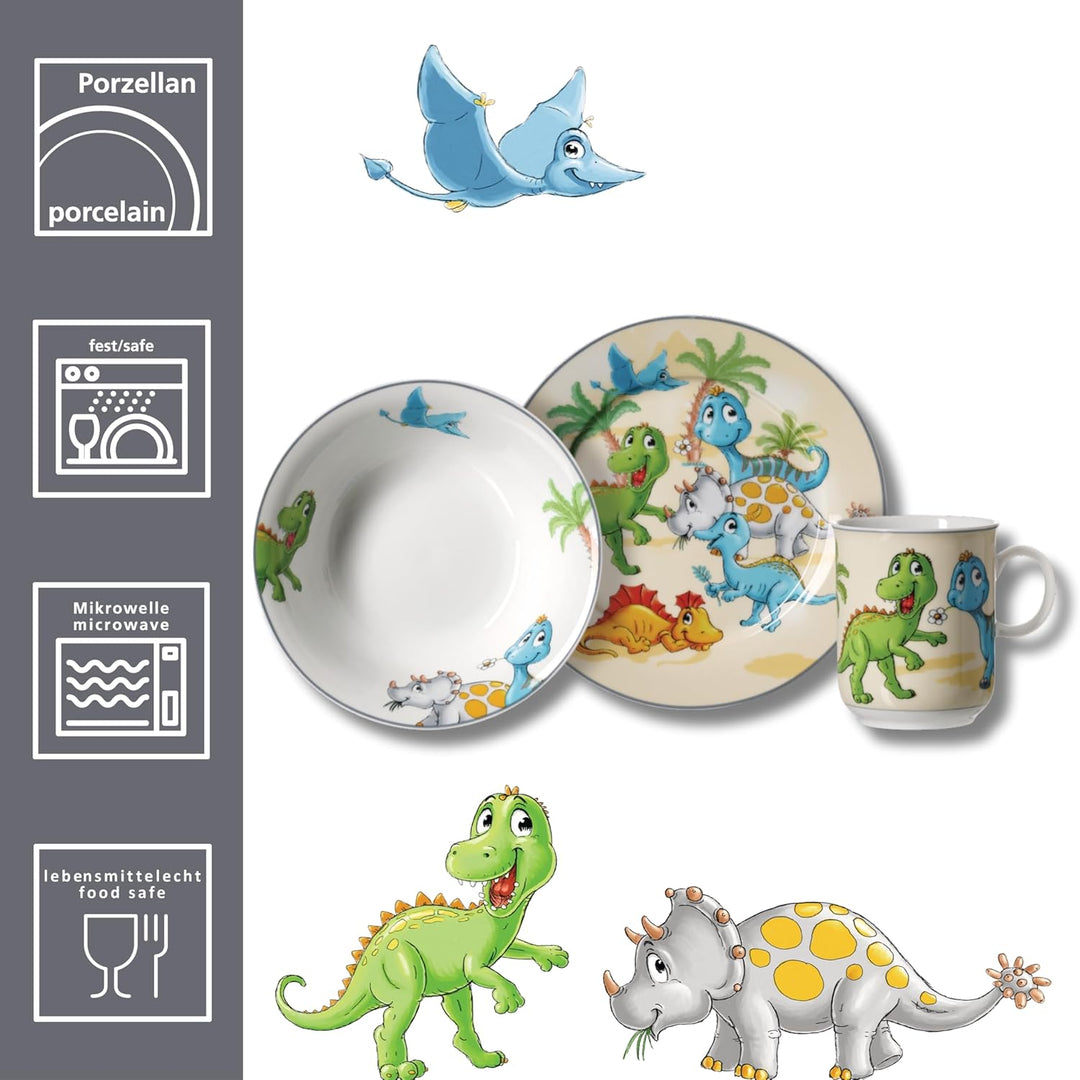 Ritzenhoff & Breker Kindergeschirr Set mit Platzset Dino, 4-teilig, Bunt, Schale Becher Teller aus P