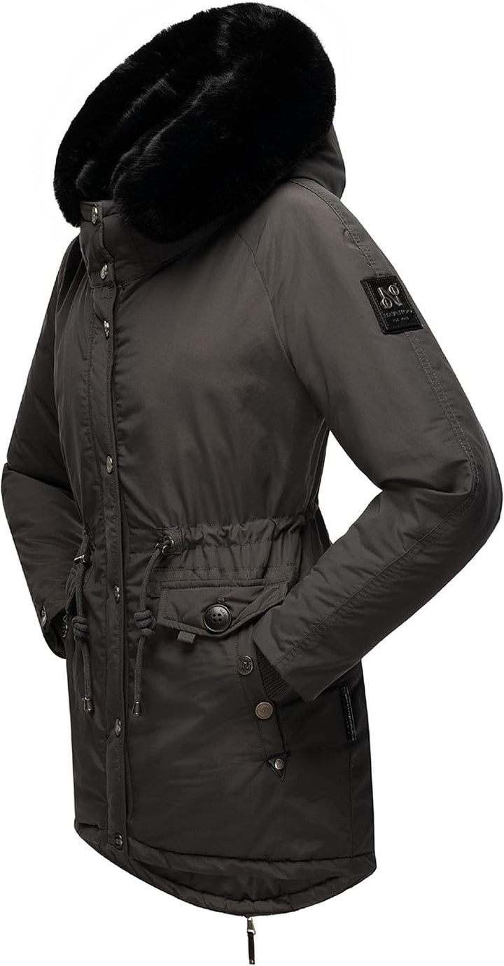 Navahoo Damen warmer Winterparka mit doppelter Kunstpelz-Kapuze Sweety Deluxe XS-XXL XS Anthracite,