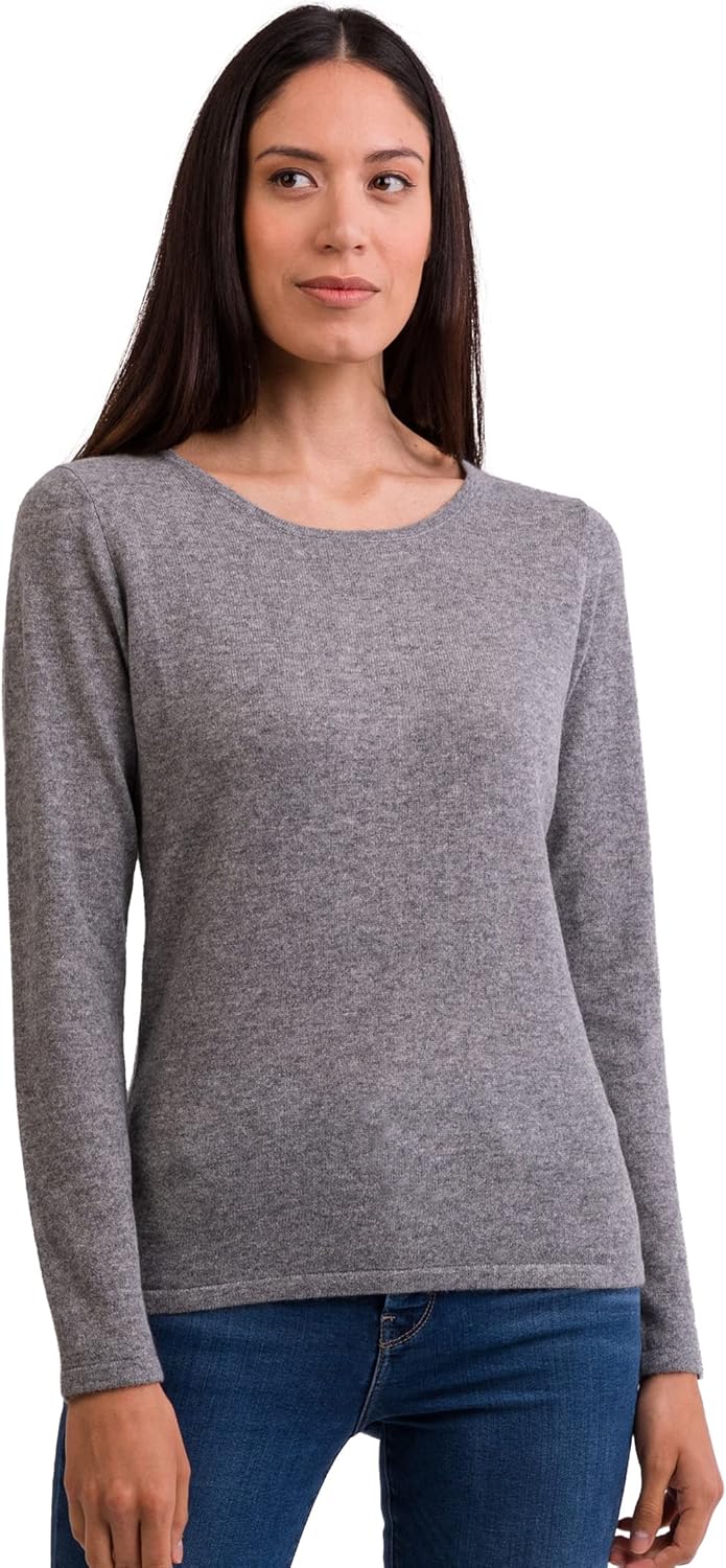 100% Kaschmir Damen Pullover | Sweater Rundhalsausschnitt 2-fädig, Grau