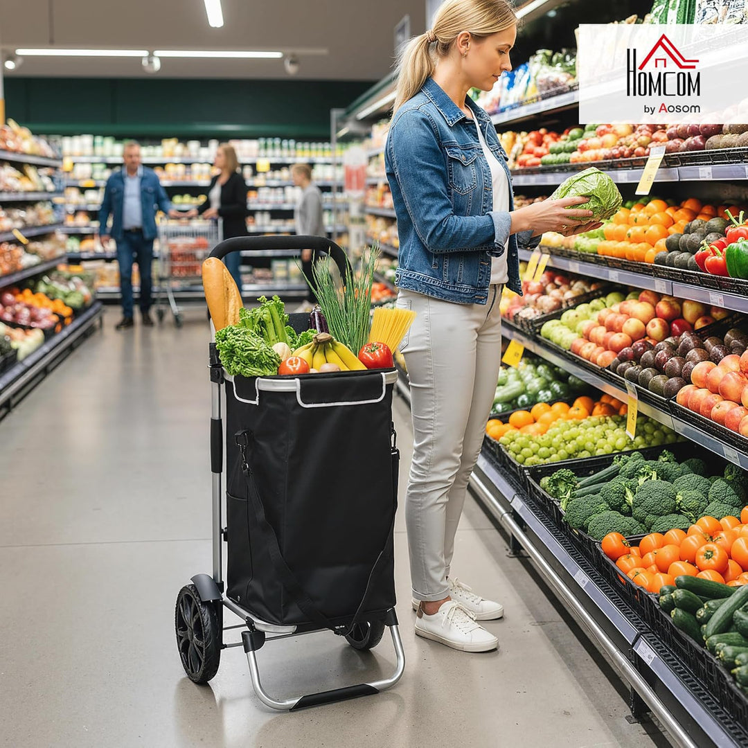 HOMCOM 3-in-1 Einkaufstrolley klappbar mit 40L Kapazität belastbar Trolley bis 25kg Einkaufswagen mi