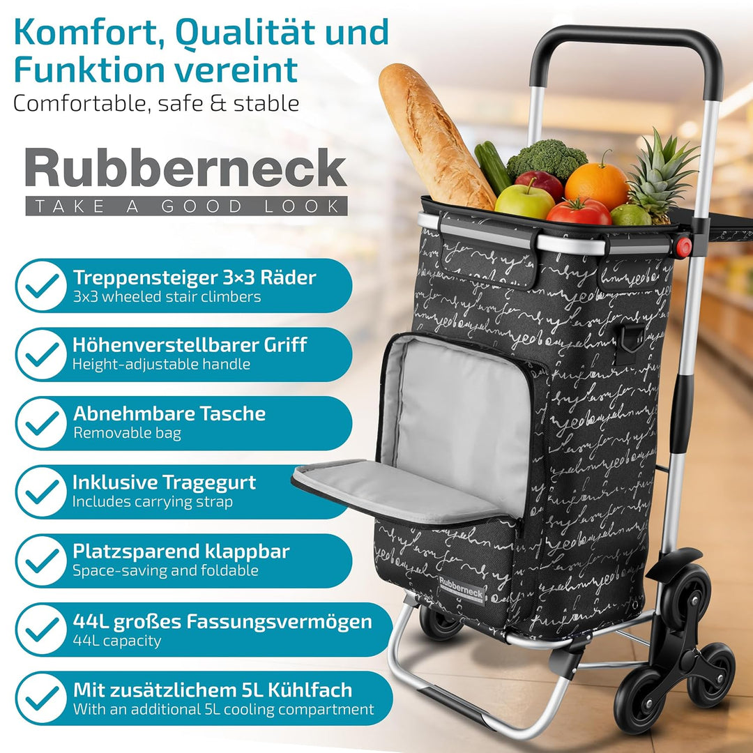 Rubberneck Einkaufstrolley - Klappbarer Einkaufswagen - Kühlfach - Höhenverstellbarer Griff -, Schwa