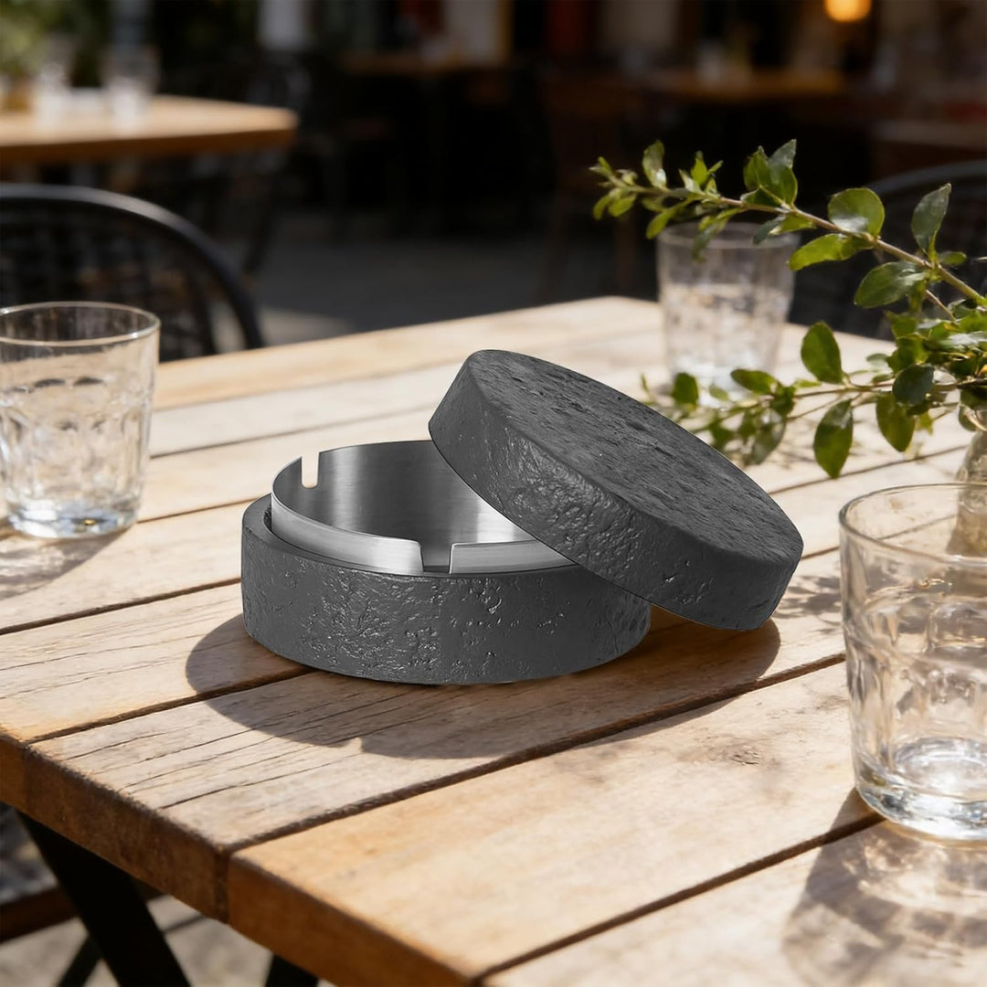 Jinfanshurich Dekorative Tisch Aufbewahrungsbox mit Deckel aus Zement & Edelstahl, Geruchsdicht, Win