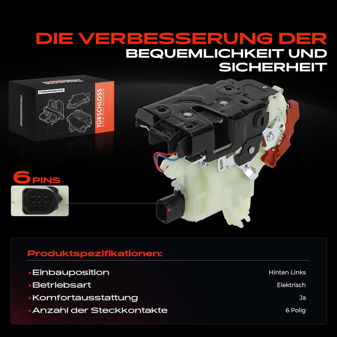Frankberg Türschloss Stellmotor Hinten Links 6-Polig Kompatibel mit Golf V 1K1 2006-2008 Golf V Vari