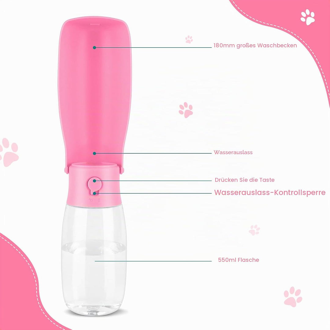 JOPHEK 300ml Tragbare Haustier Trinkflasche, 180°Faltbare Hund Katze Haustiere Auslaufsicher Wasserf