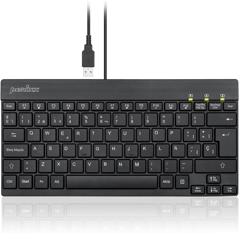 Perixx PERIBOARD-426 Mini-Tastatur mit niedrigem Profil und USB-Kabel, Schwarz, spanische Konfigurat