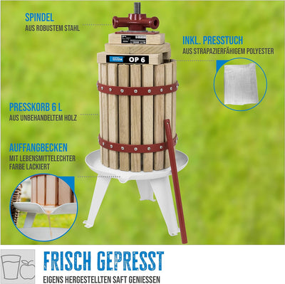 Güde 30001 OP 6 Obstpresse, Saftpresse und Beerenpresse, mechanische Presse inklusive Pressnetz 6