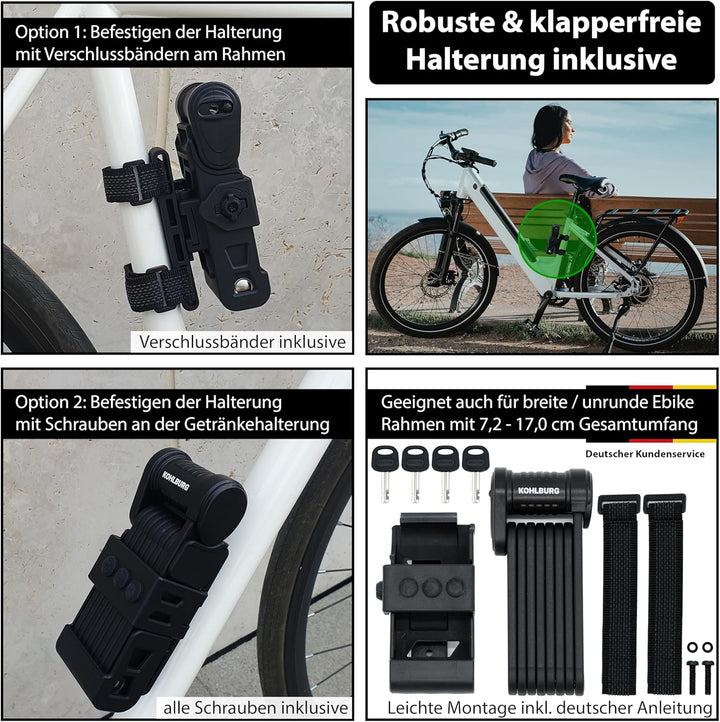 KOHLBURG Sicherheits- Faltschloss - sehr sicheres Fahrradschloss 89cm - Gliederschloss aus gehärtete