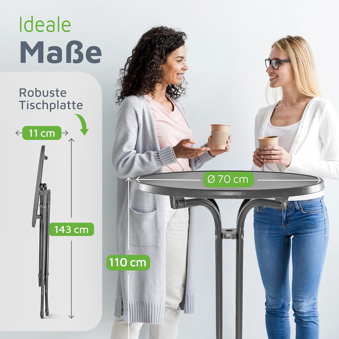 BeFair Stehtisch Klappbar Anthrazit Ø 70 cm Rund Nico - Stabiler Partytisch in Höhe 110 cm mit 4 pra