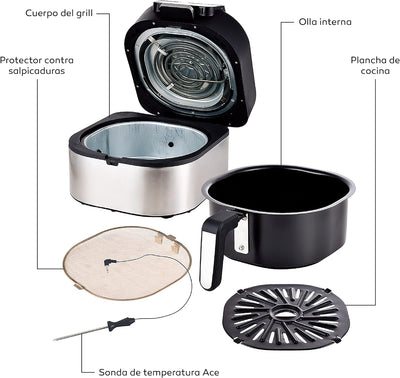 MasterPro Smokeless Grill | Elektrogrill mit 1760W Leistung und Ölspray Set | 5 Funktionen | Heisslu