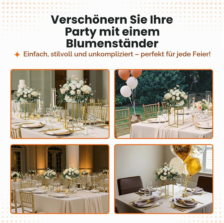YALLOVE 2 Pcs 40cm Metall Blumenständer, Gold Mittelstücke Vasen Stand mit klaren Acrylplatten, geom