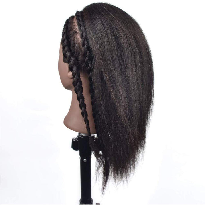 Afro-Mannequin-Kopf aus 100% Echthaar, Friseur-Trainingskopf für Kosmetologie, Puppenkopf (Tischklem