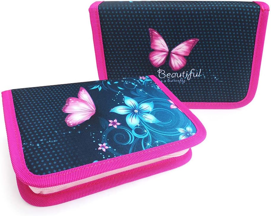 SCOOLSTAR Schmetterling Schulranzen Set MÄDCHEN 1 KLASSE | Set 3 TEILIG FÜR GRUNDSCHULE | INKL. FEDE