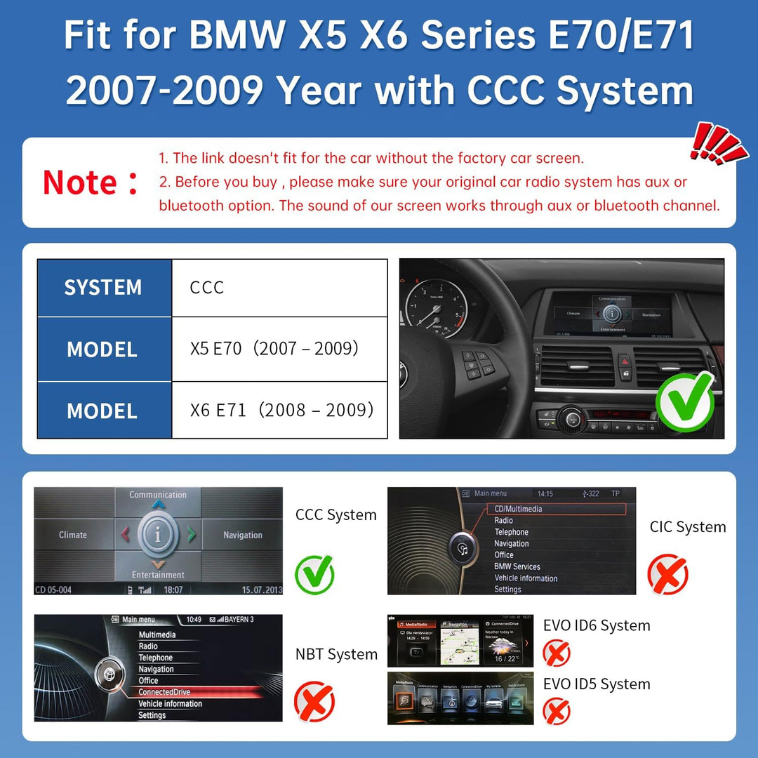 Road Top 12,3 Zoll Autoradio Carplay für BMW X5 X6 E70/E71 CCC (2007-2009) | Linux HD Touchscreen mi