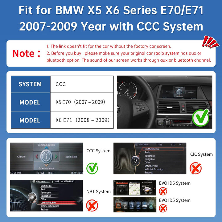 Road Top 12,3 Zoll Autoradio Carplay für BMW X5 X6 E70/E71 CCC (2007-2009) | Linux HD Touchscreen mi