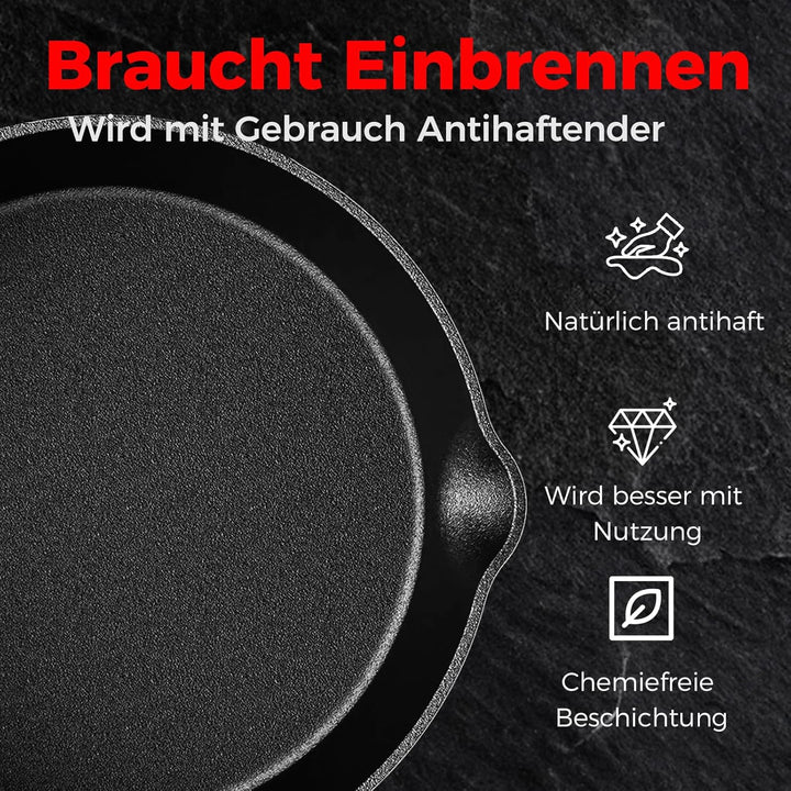 YASHE Gusseisenpfanne 20 CM, Bratpfanne aus Gusseisen, für Induktion, Gas und Ofen, ideal für Eier,