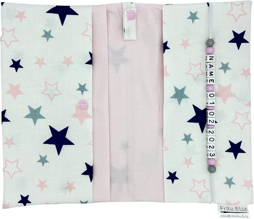 Grosse Windeltasche XXL mit Name personalisiert Wickeltasche - Sterne weiss rosa - für Mädchen