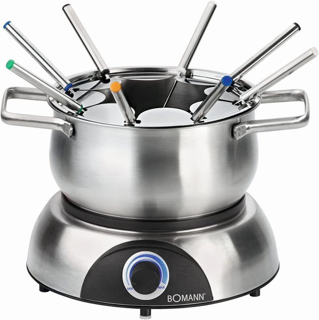 Bomann FD 2248 CB elektrischer Fonduetopf, Topf mit abnehmbaren Spritzschutz, Fondue-Set für 8 Perso