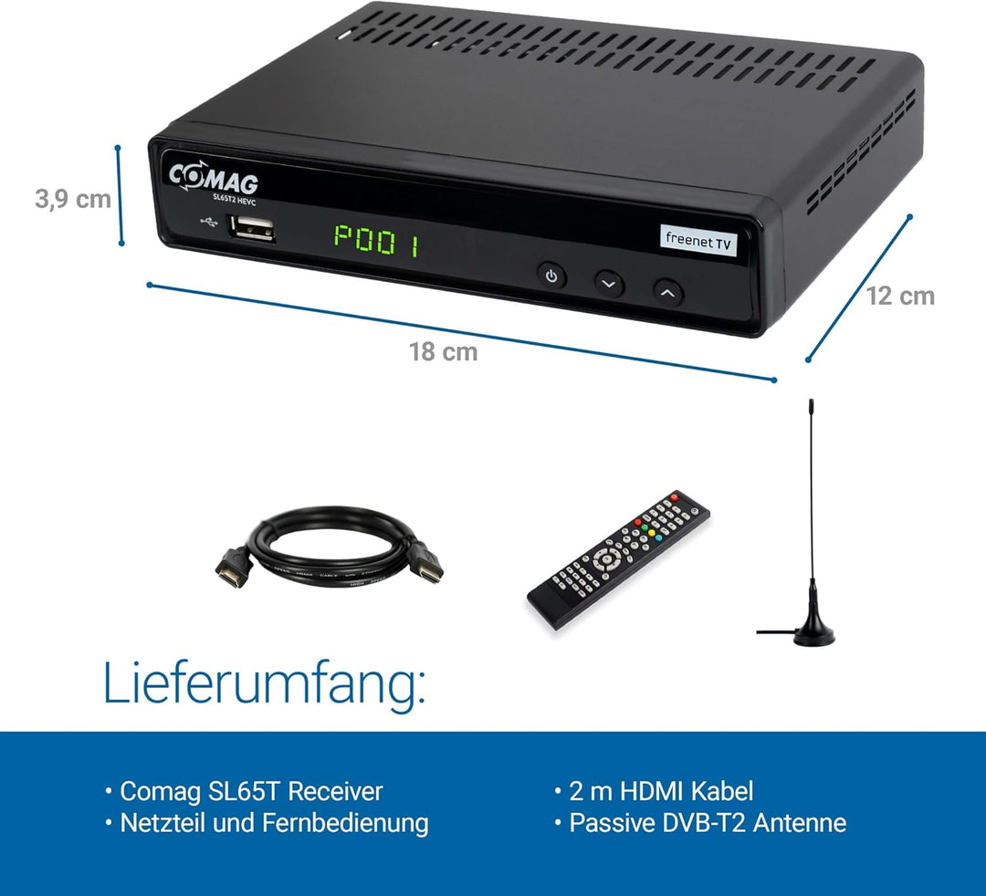 COMAG SL65T2 DVB-T2 Receiver, Freenet TV (Private Sender in HD), PVR Ready, Full-HD 1080p, SCART, Me