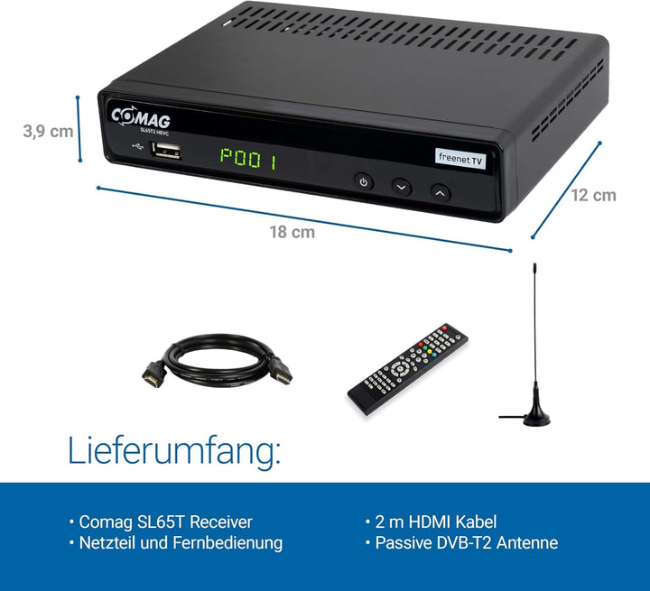 COMAG SL65T2 DVB-T2 Receiver, Freenet TV (Private Sender in HD), PVR Ready, Full-HD 1080p, SCART, Me