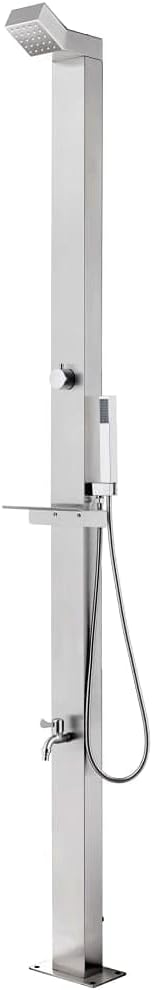 Gartendusche mit Brauner Bodenplatte 225 cm Edelstahl Bodenelement Pooldusche Campingdusche Aussendu