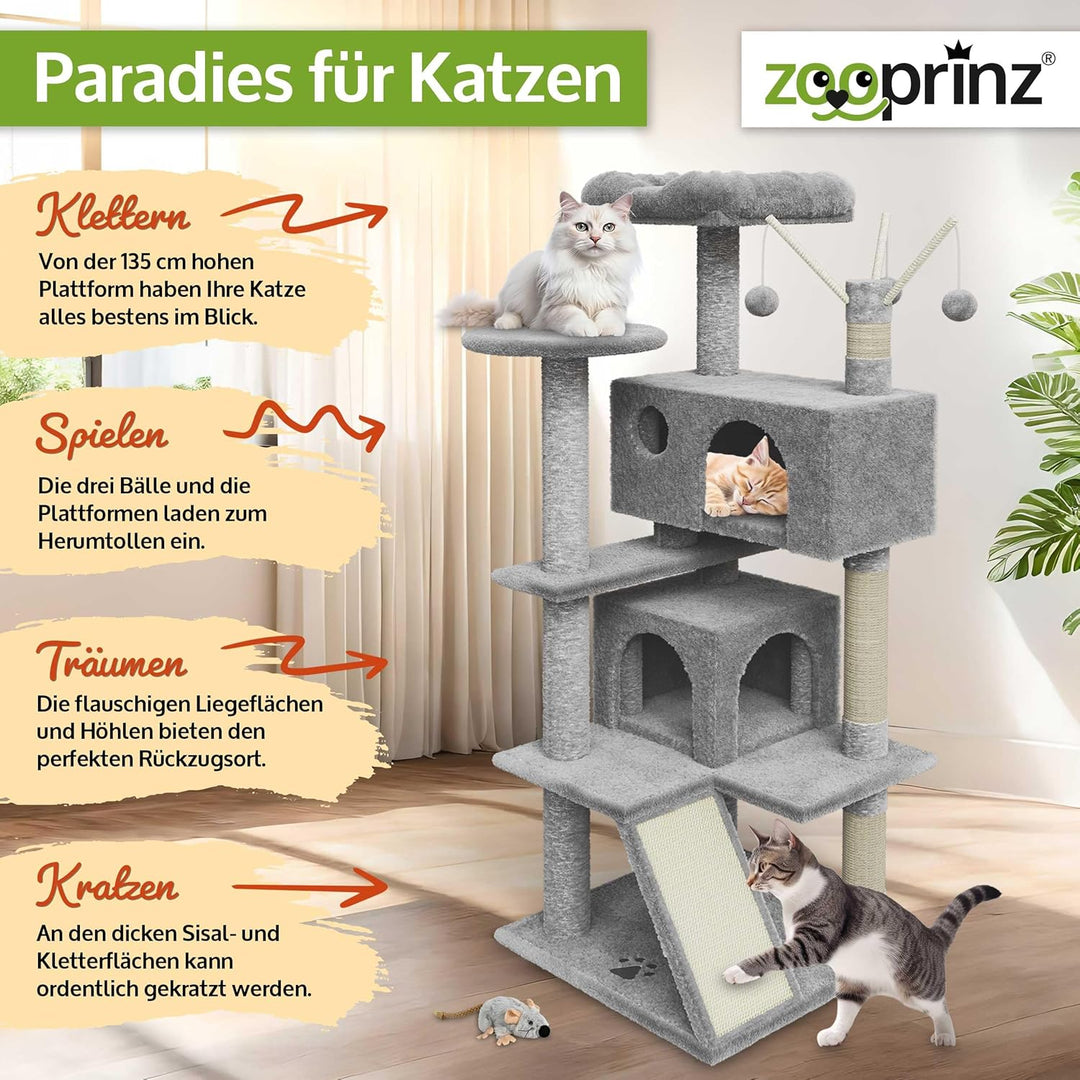 zooprinz Premium Kratzbaum – Grosser XXL Kletterturm für kleine & grosse Katzen - Breiter Kratzbaum