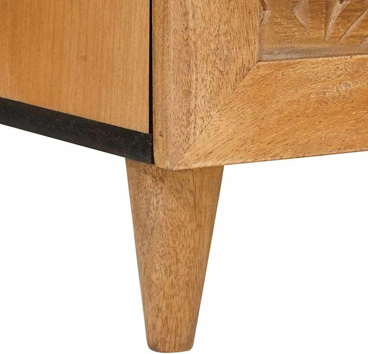 Homgoday Sideboard Hellbraun aus Massivholz Mango 33,5 x 80 x 75 cm, 2 Türen, für Wohnzimmer und mod