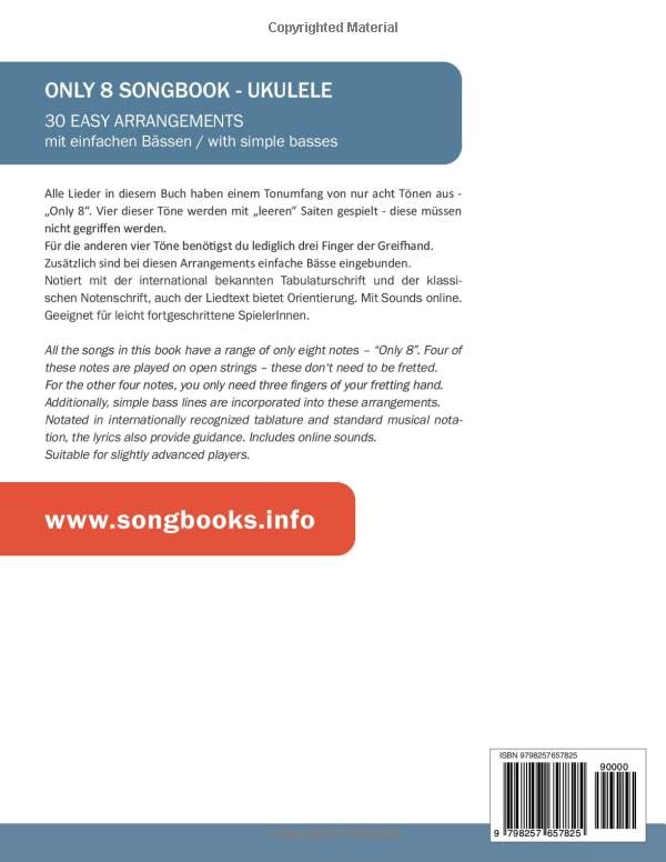 Only 8 - Ukulele - 30 Easy Arrangements mit einfachen Bässen / with simple basses: + Sounds online (