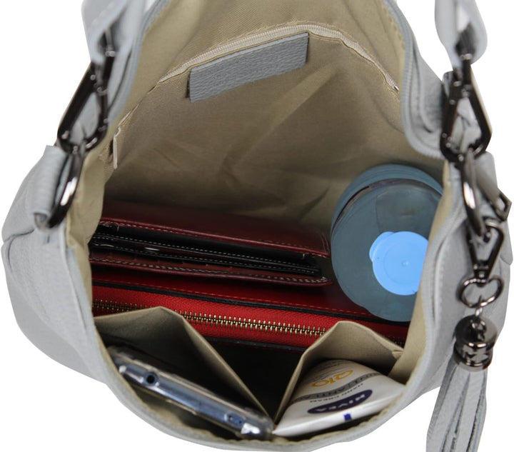AmbraModa GLX09 - Damen Handtasche Schultertasche Beutel aus Echtleder Dunkelblau, Dunkelblau
