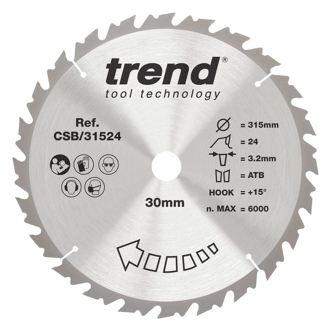 Trend CraftPro TCT-Sägeblatt, 315mm Durchmesser x 24 Zähne x 30mm Bohrung, Hartmetallbestückt, CSB/3