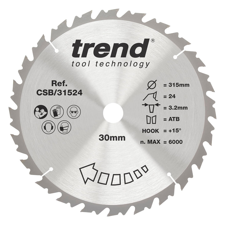 Trend CraftPro TCT-Sägeblatt, 315mm Durchmesser x 24 Zähne x 30mm Bohrung, Hartmetallbestückt, CSB/3