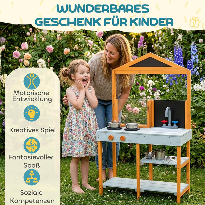AIYAPLAY Matschküche Outdoor Spielküche mit Herd 3-8 Jahren Hellblau