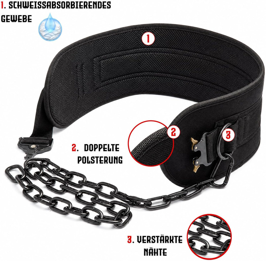 HELI MIAO Dip Gürtel mit Kette Dip Gürtel für Bodybuilding Krafttraining Gewichthebergürtel für Klim