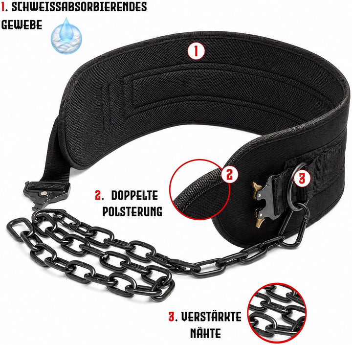 HELI MIAO Dip Gürtel mit Kette Dip Gürtel für Bodybuilding Krafttraining Gewichthebergürtel für Klim