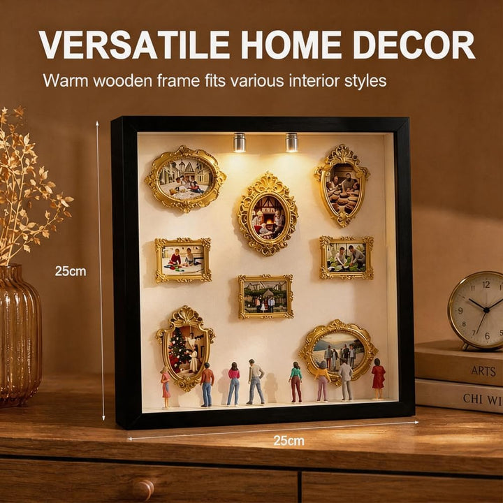 DIY Mini Museum Silhouette Box, Mini Figuren Menschen Museum Silhouette Box mit Golden Rahmen & LED